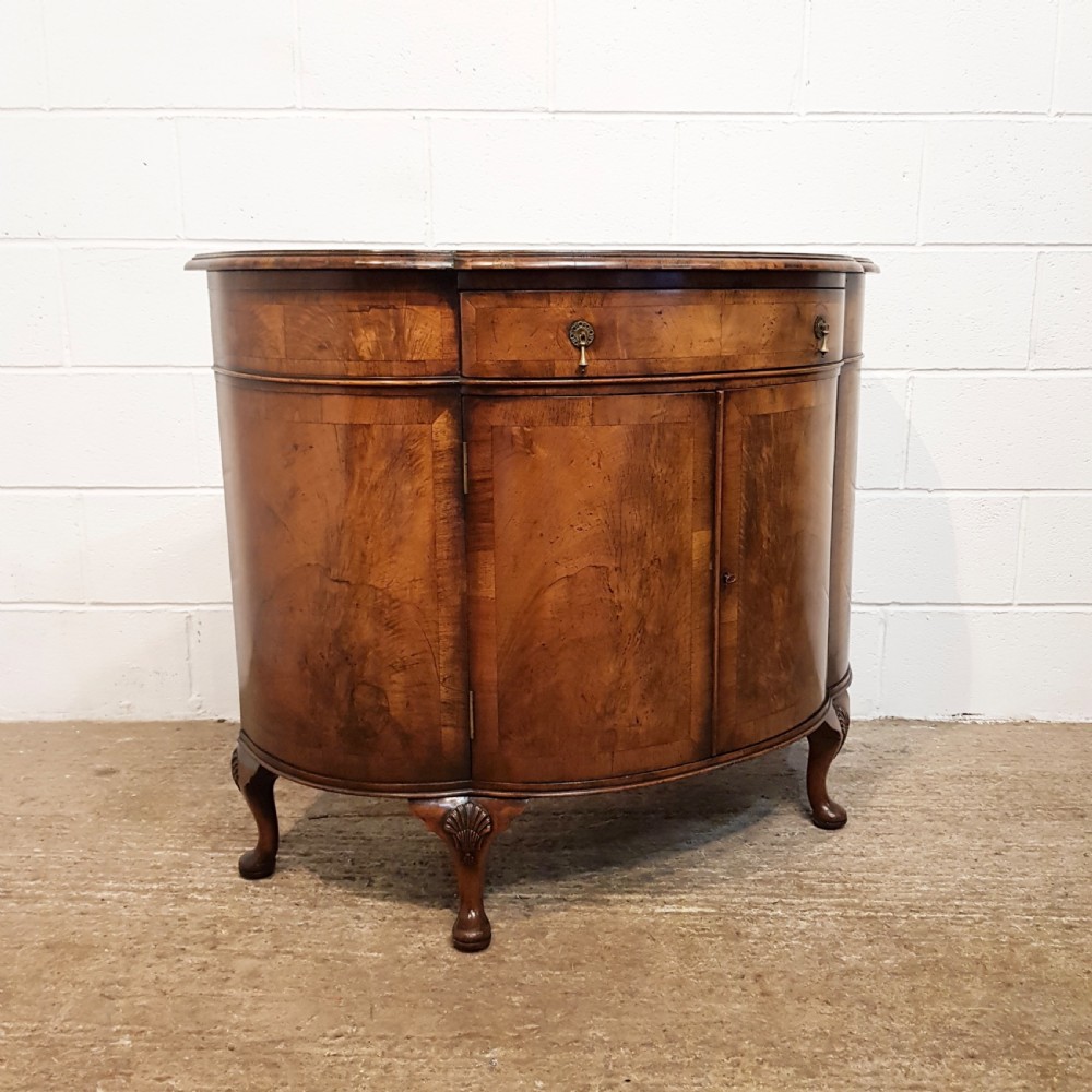 ANTIQUE BURR WALNUT SERPENTINE SHAPED SIDE CABINET C1920 View IV