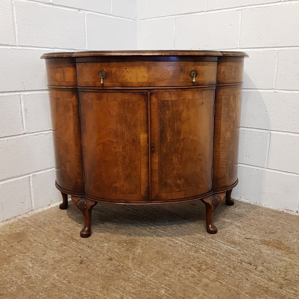 ANTIQUE BURR WALNUT SERPENTINE SHAPED SIDE CABINET C1920 View VI