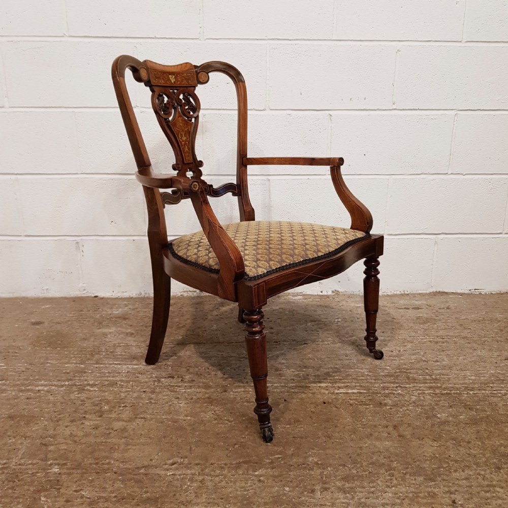 PAIR ANTIQUE VICTORIAN CHIPPENDALE INLAID ROSEWOOD SALON CHAIRS C1880 View II
