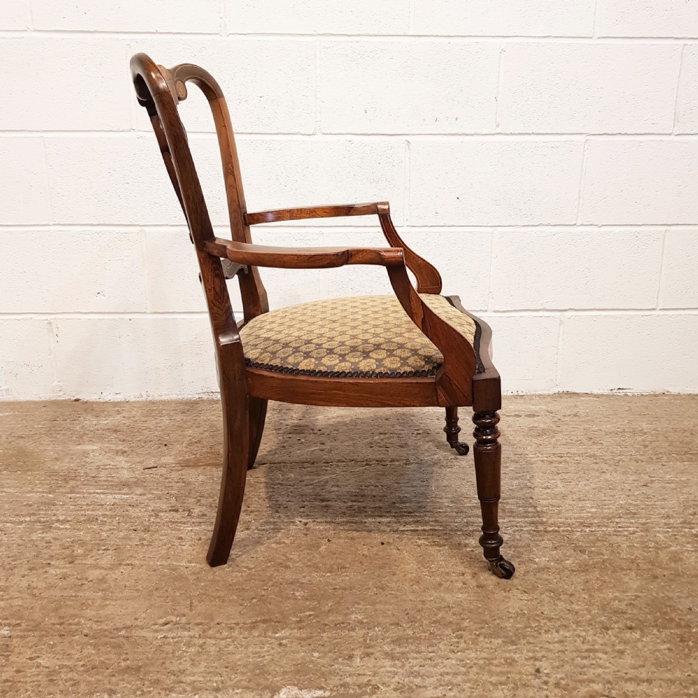 PAIR ANTIQUE VICTORIAN CHIPPENDALE INLAID ROSEWOOD SALON CHAIRS C1880 View III