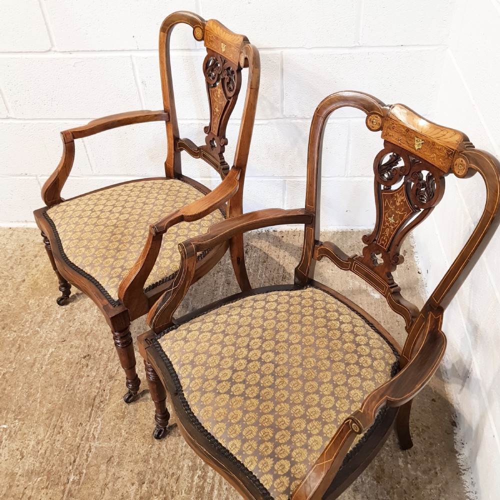 PAIR ANTIQUE VICTORIAN CHIPPENDALE INLAID ROSEWOOD SALON CHAIRS C1880 View V
