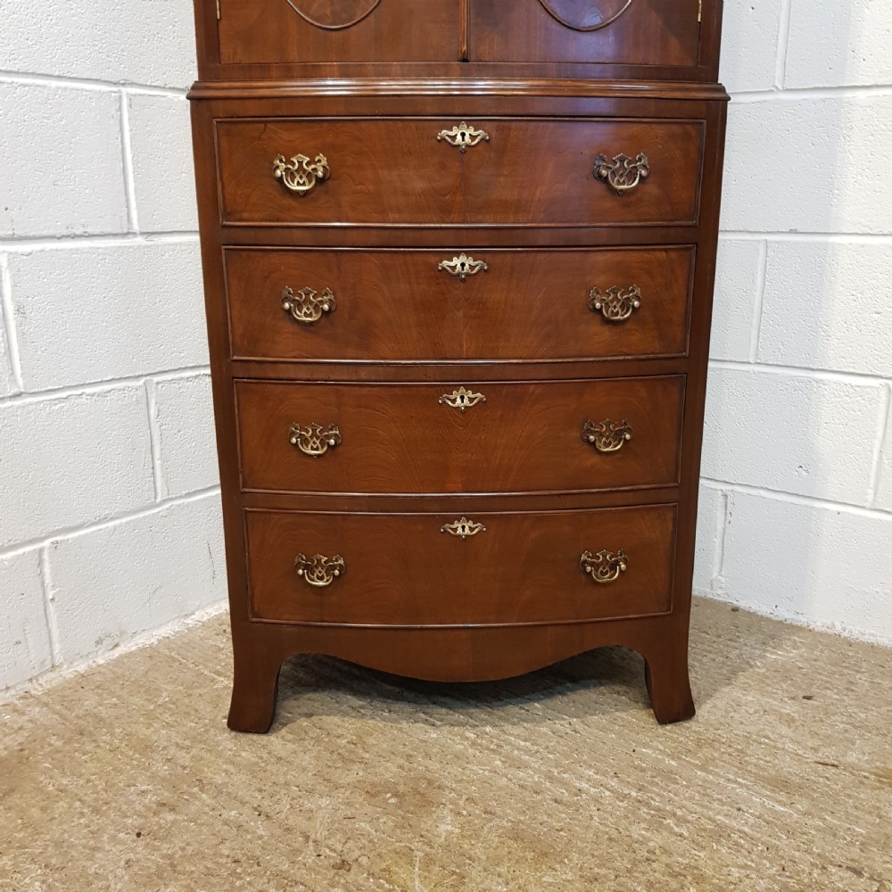 ANTIQUE SMALL BOW FRONT MAHOGANY CABINET ON CHEST OF DRAWERS C1920 View II