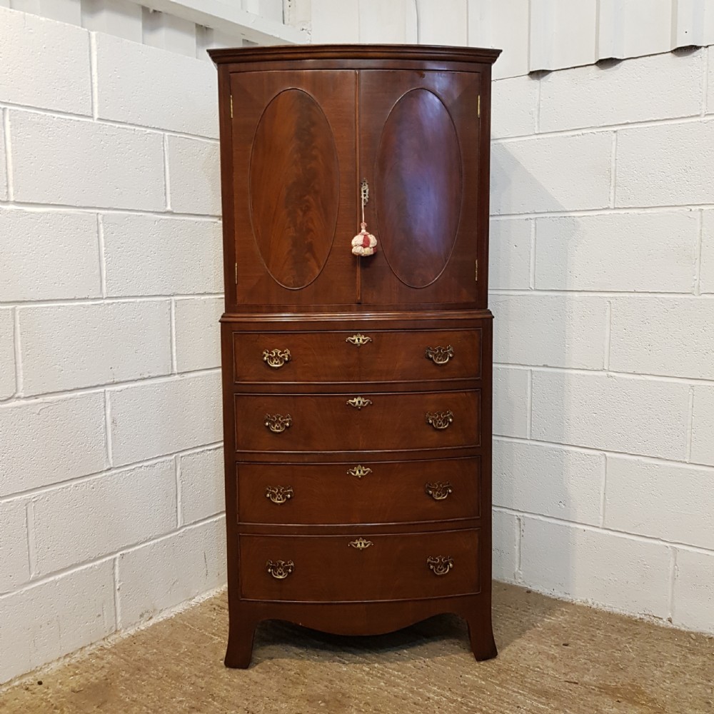 ANTIQUE SMALL BOW FRONT MAHOGANY CABINET ON CHEST OF DRAWERS C1920 View III