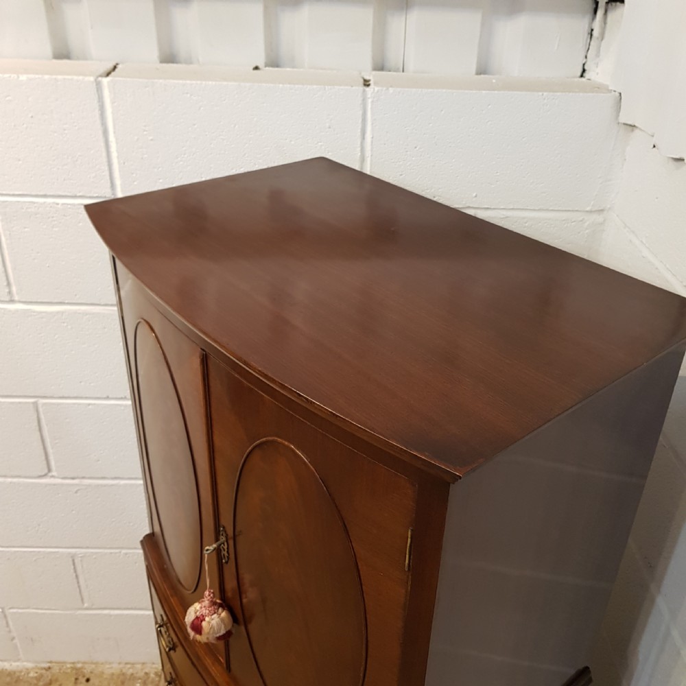 ANTIQUE SMALL BOW FRONT MAHOGANY CABINET ON CHEST OF DRAWERS C1920 View IV