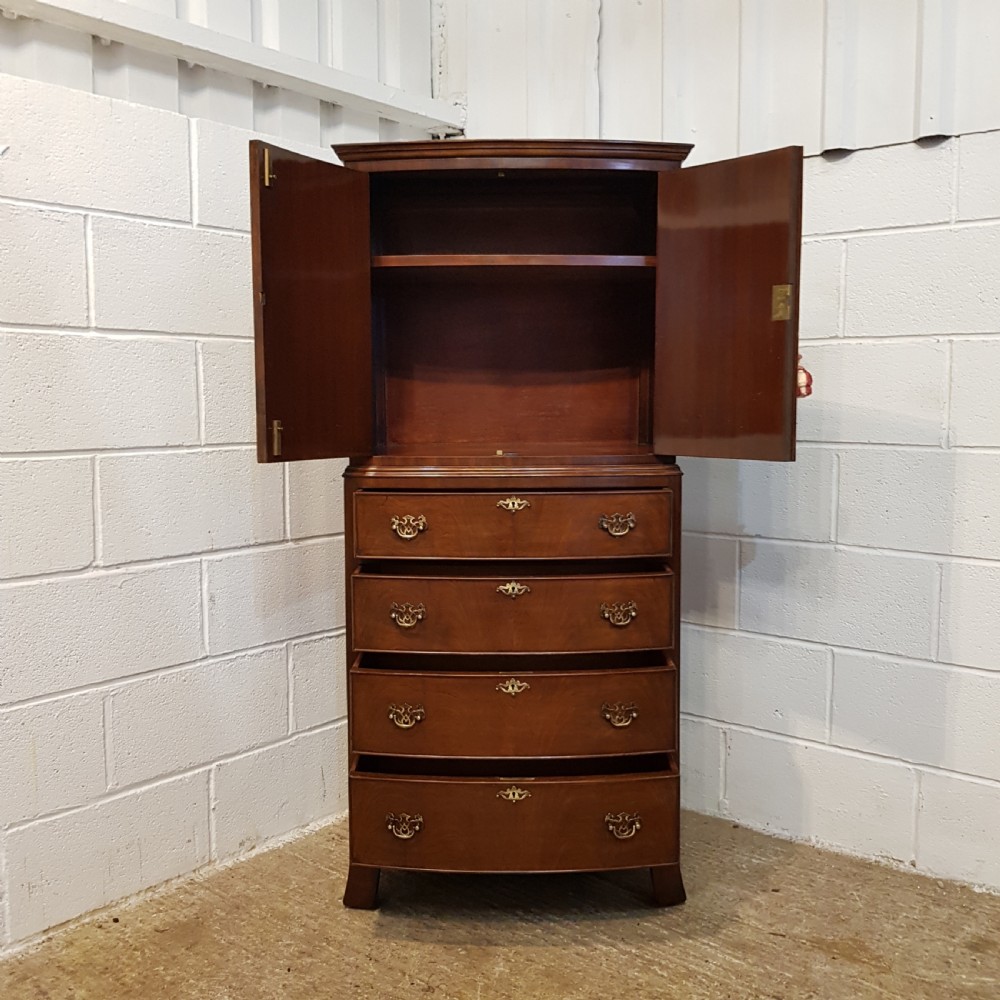 ANTIQUE SMALL BOW FRONT MAHOGANY CABINET ON CHEST OF DRAWERS C1920 View V