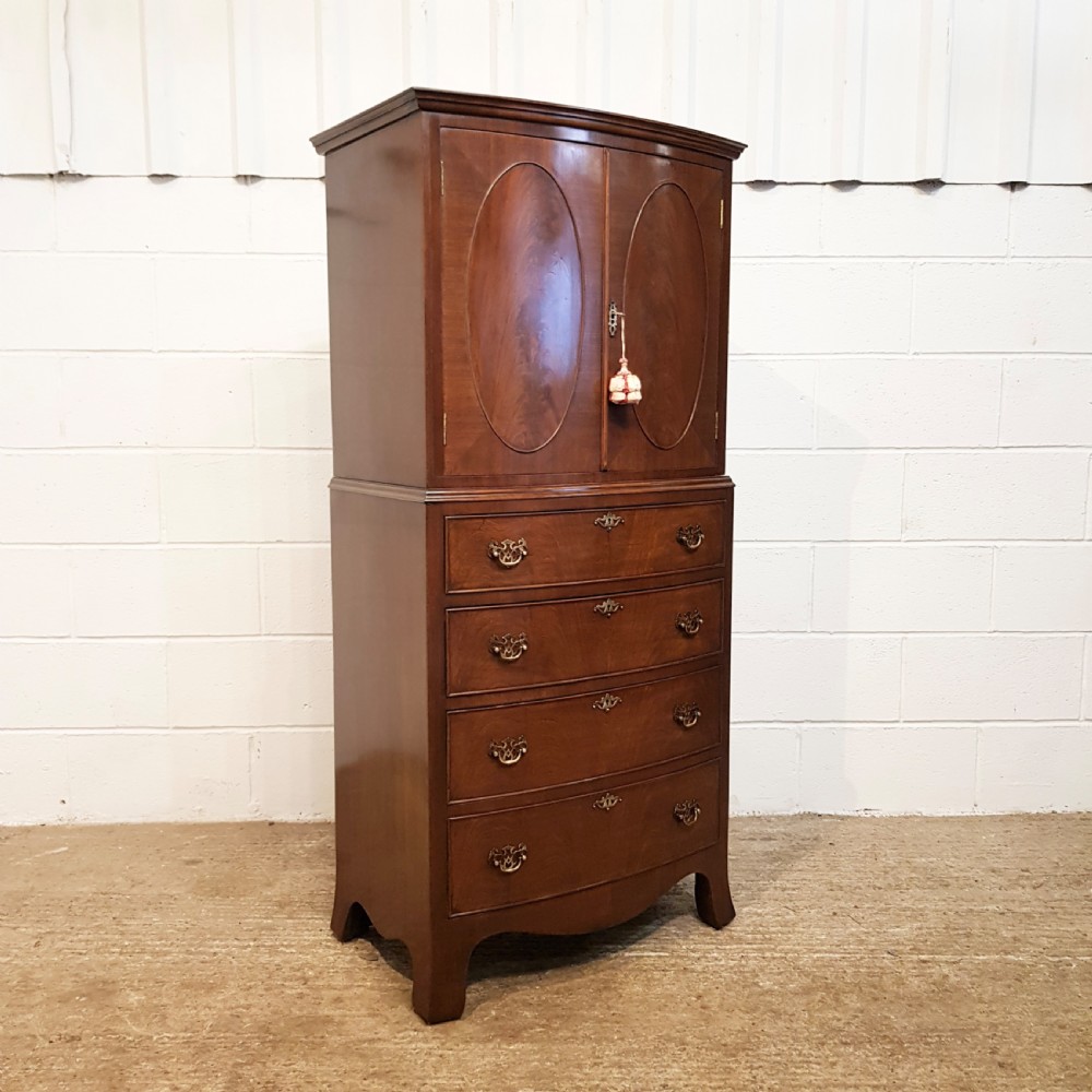 ANTIQUE SMALL BOW FRONT MAHOGANY CABINET ON CHEST OF DRAWERS C1920 View VI