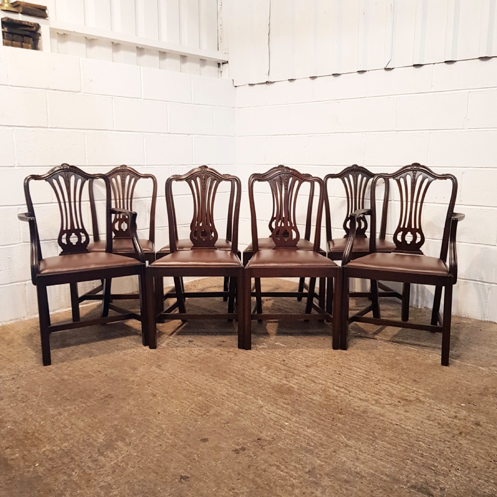 ANTIQUE SET EIGHT EDWARDIAN CHIPPENDALE MAHOGANY DINING CHAIRS C1900