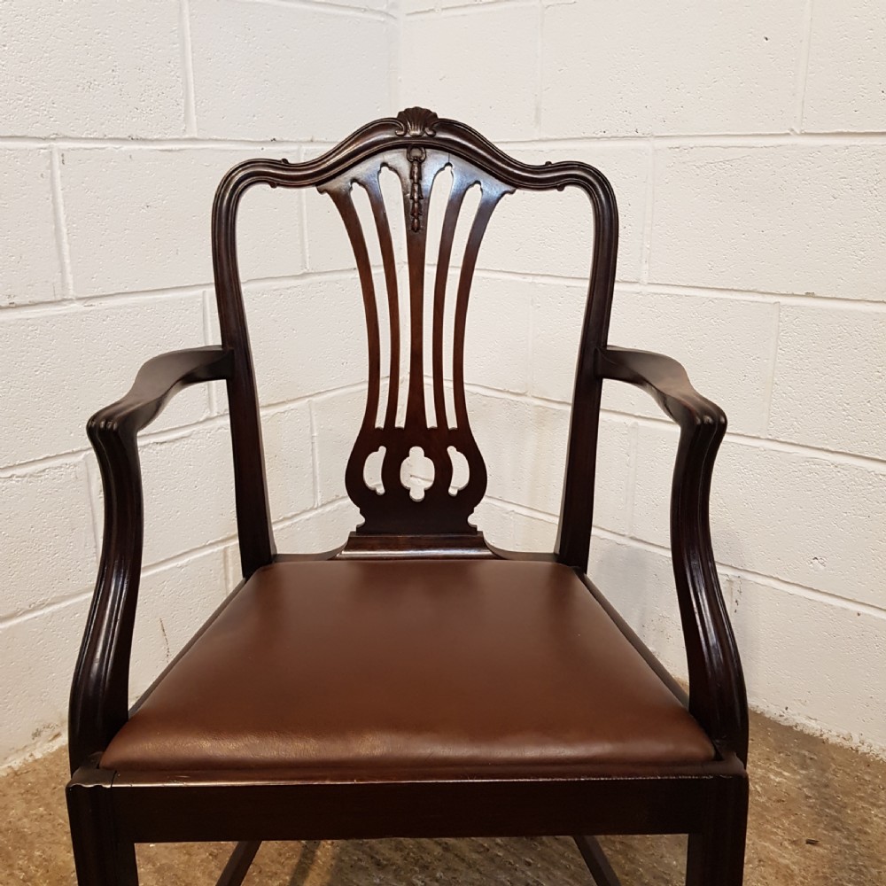 ANTIQUE SET EIGHT EDWARDIAN CHIPPENDALE MAHOGANY DINING CHAIRS C1900 View V