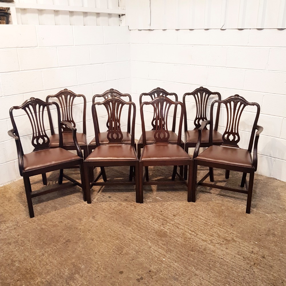 ANTIQUE SET EIGHT EDWARDIAN CHIPPENDALE MAHOGANY DINING CHAIRS C1900 View VI