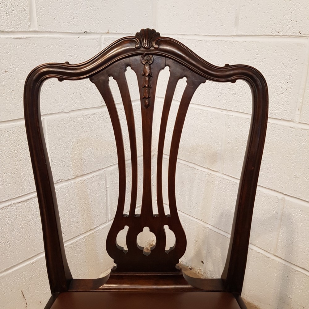 ANTIQUE SET EIGHT EDWARDIAN CHIPPENDALE MAHOGANY DINING CHAIRS C1900 View X