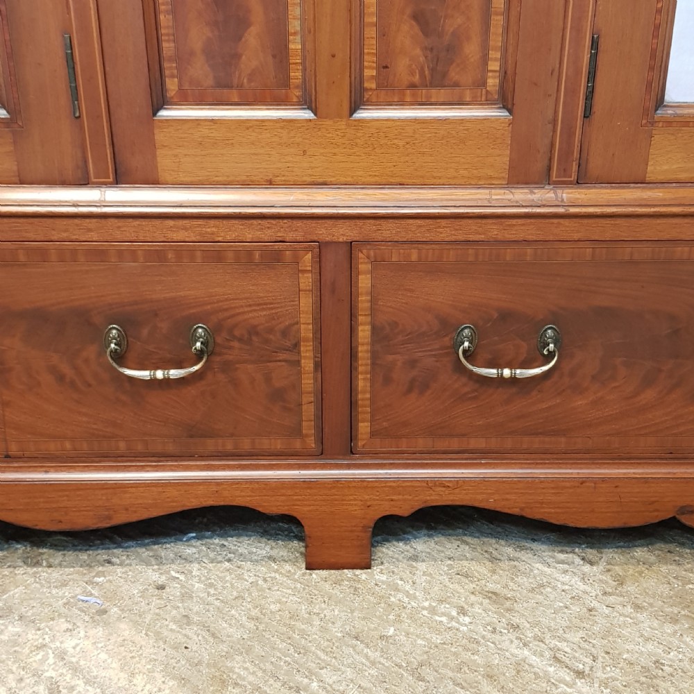 ANTIQUE LATE VICTORIAN INLAID MAHOGANY TRIPLE WARDROBE C1890 View III