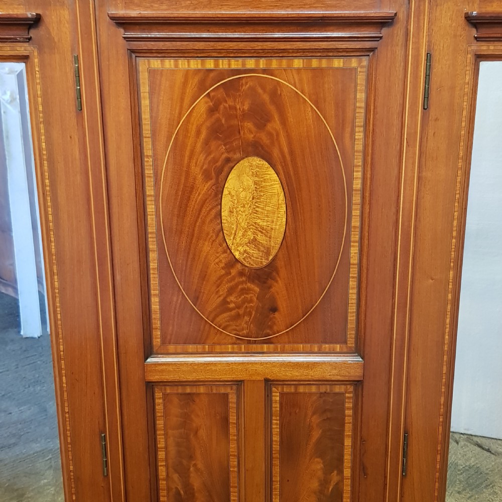 ANTIQUE LATE VICTORIAN INLAID MAHOGANY TRIPLE WARDROBE C1890 View V