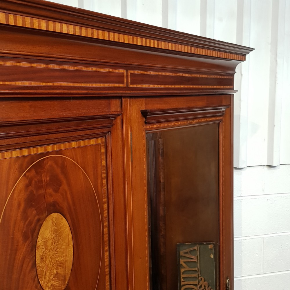 ANTIQUE LATE VICTORIAN INLAID MAHOGANY TRIPLE WARDROBE C1890 View VI