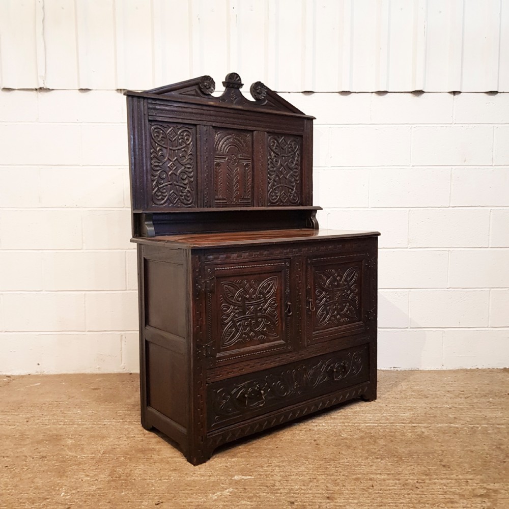 ANTIQUE GEORGE 1V CARVED COUNTRY OAK SMALL SIDEBOARD C1820-30 View V