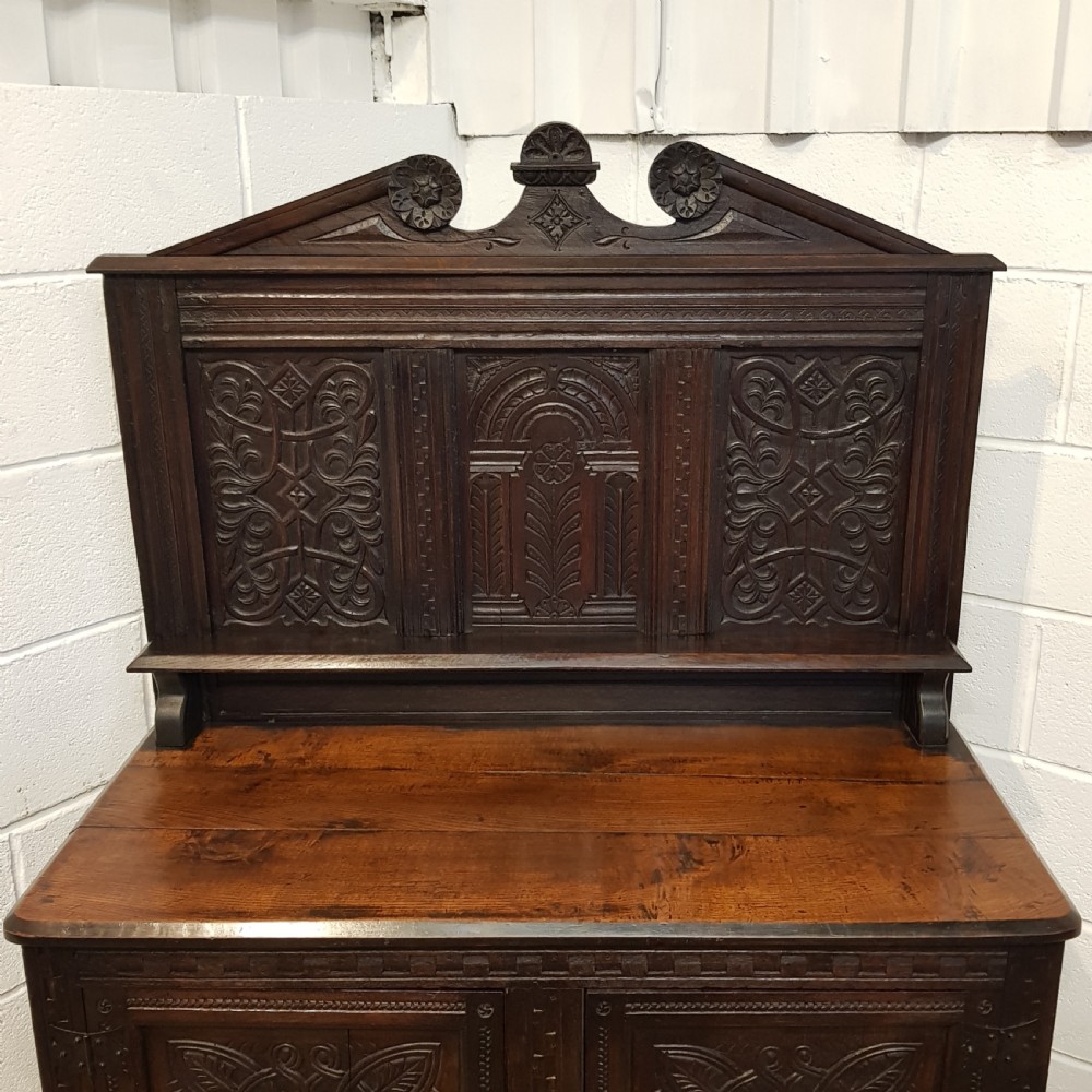 ANTIQUE GEORGE 1V CARVED COUNTRY OAK SMALL SIDEBOARD C1820-30 View VI