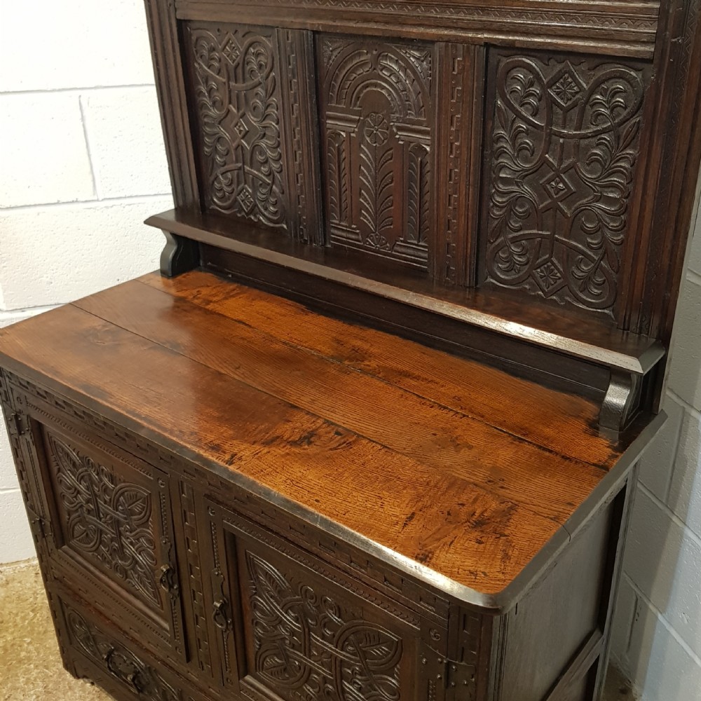 ANTIQUE GEORGE 1V CARVED COUNTRY OAK SMALL SIDEBOARD C1820-30 View VIII