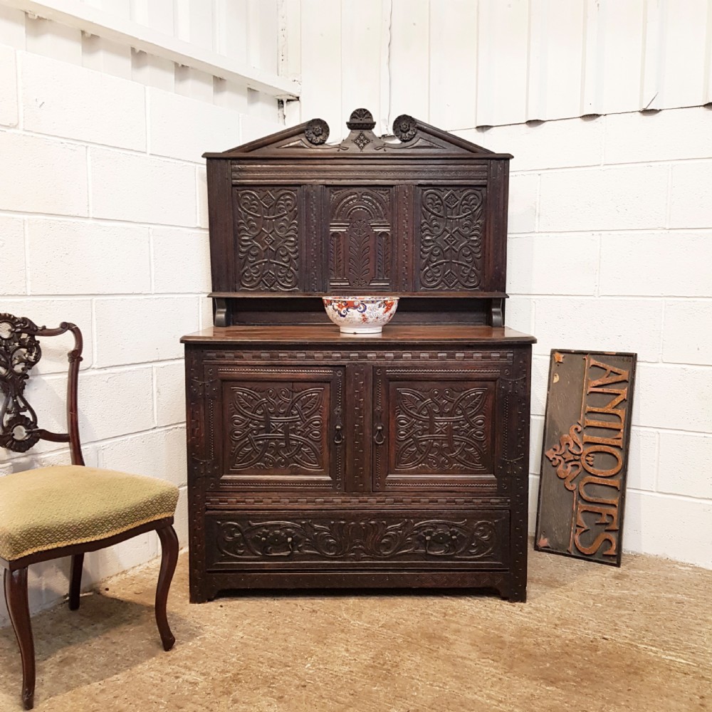 ANTIQUE GEORGE 1V CARVED COUNTRY OAK SMALL SIDEBOARD C1820-30 View X