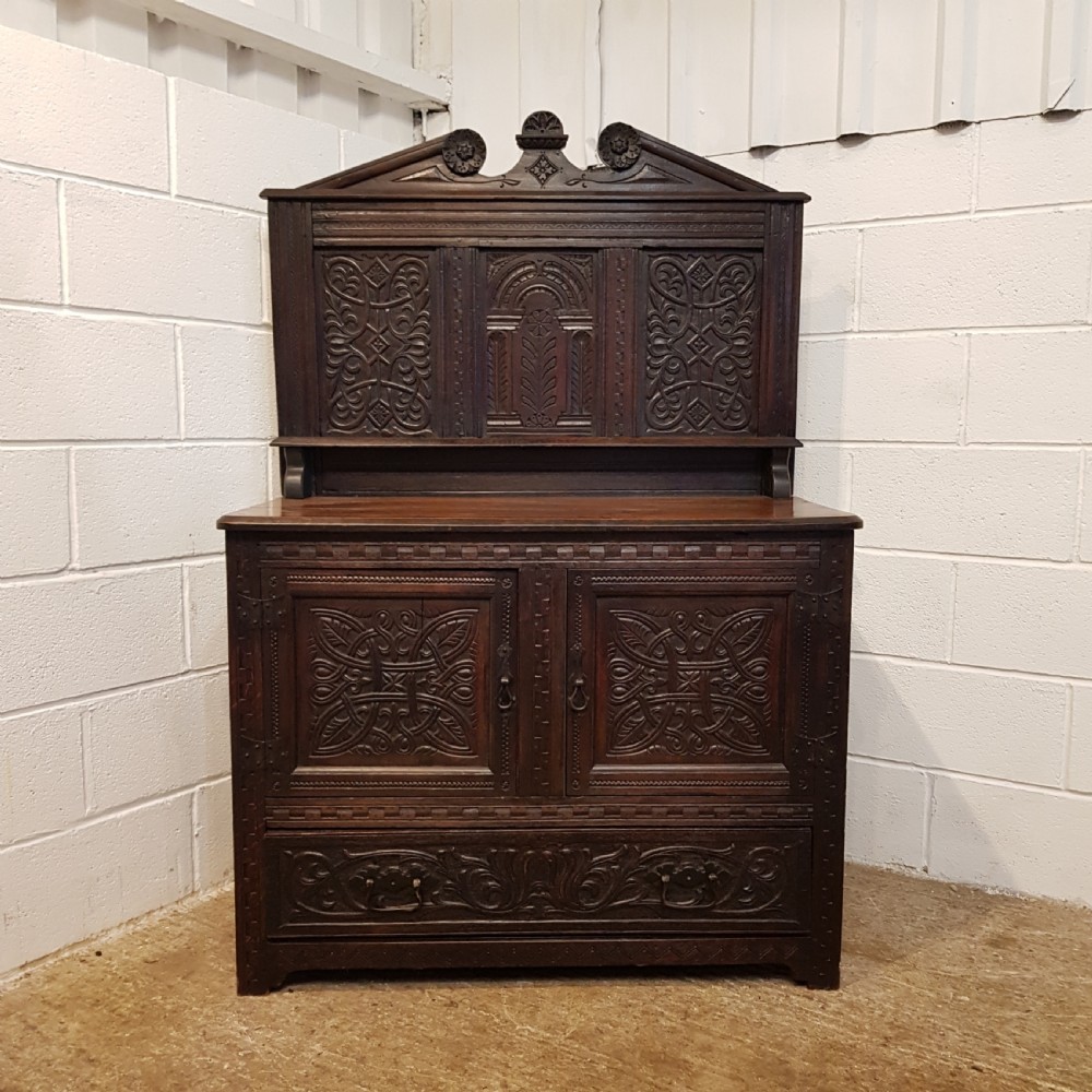 ANTIQUE GEORGE 1V CARVED COUNTRY OAK SMALL SIDEBOARD C1820-30 View XII