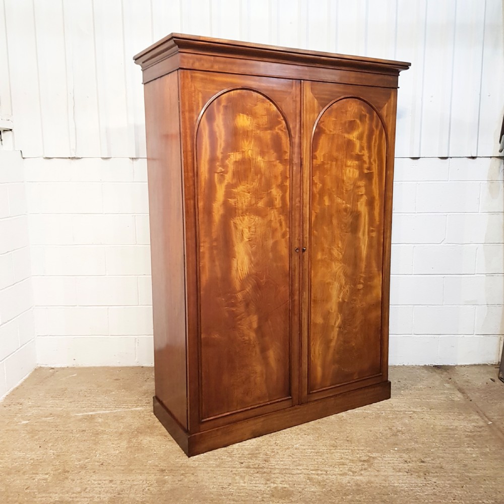 ANTIQUE VICTORIAN FLAMED MAHOGANY DOUBLE WARDROBE C1880 View II
