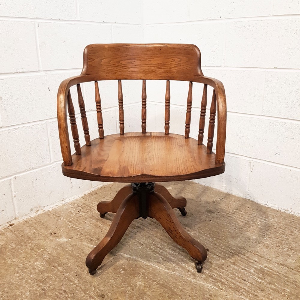 ANTIQUE EDWARDIAN OAK SWIVEL DESK CHAIR C1900 View V