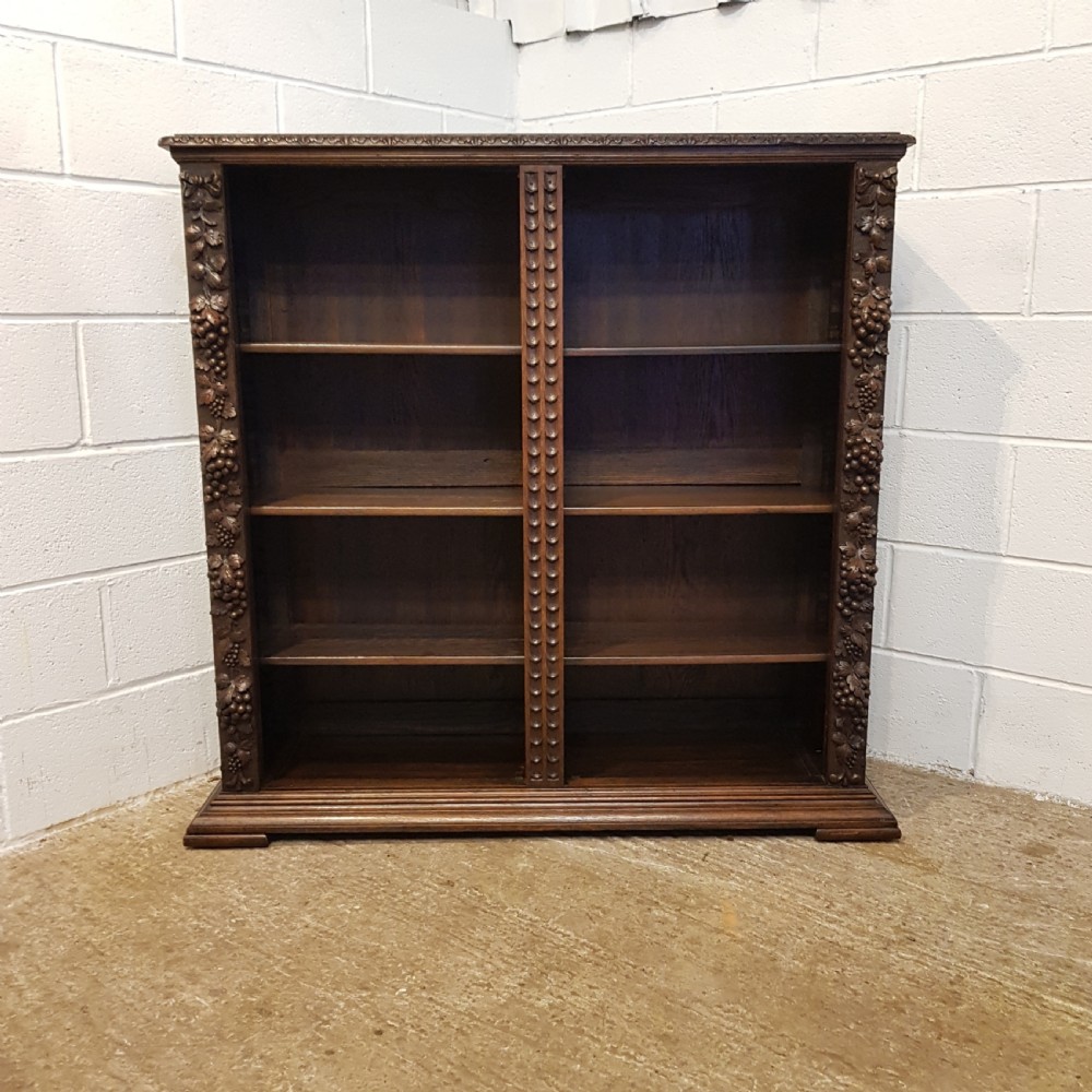 ANTIQUE VICTORIAN CARVED OAK OPEN BOOKCASE C1880 View III