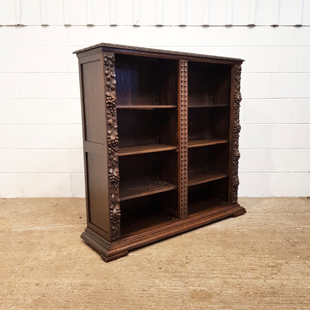 ANTIQUE VICTORIAN CARVED OAK OPEN BOOKCASE C1880 View V