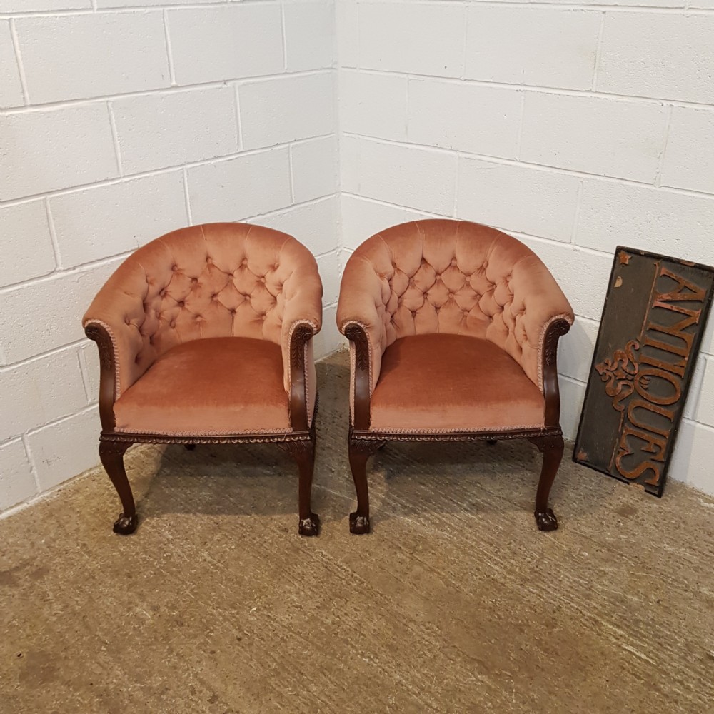 ANTIQUE PAIR EDWARDIAN MAHOGANY TUB CHAIRS  C1900