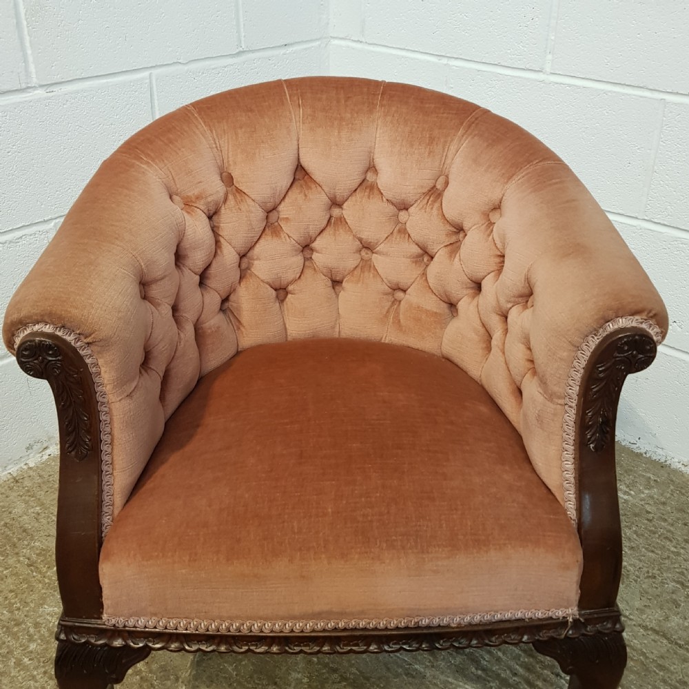 ANTIQUE PAIR EDWARDIAN MAHOGANY TUB CHAIRS  C1900 View V