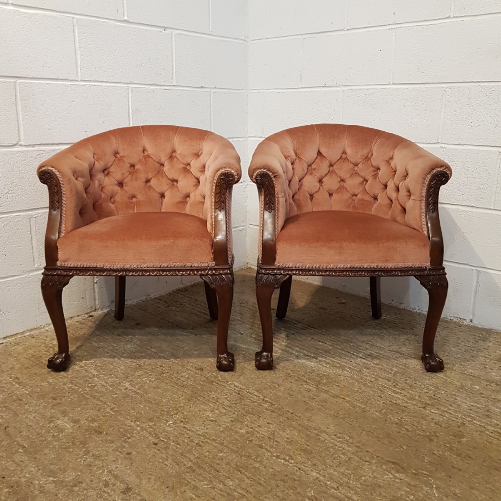 ANTIQUE PAIR EDWARDIAN MAHOGANY TUB CHAIRS  C1900 View VII