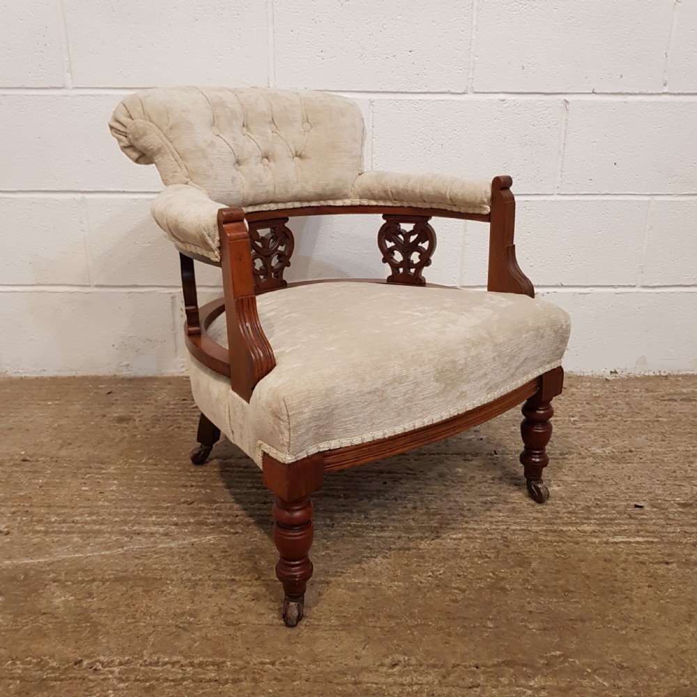 ANTIQUE PAIR EDWARDIAN WALNUT TUB SALON CHAIRS C1900 View VI
