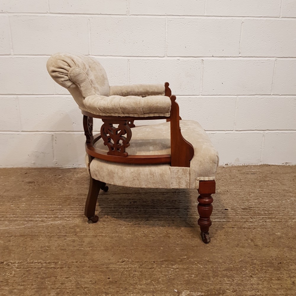 ANTIQUE PAIR EDWARDIAN WALNUT TUB SALON CHAIRS C1900 View VII