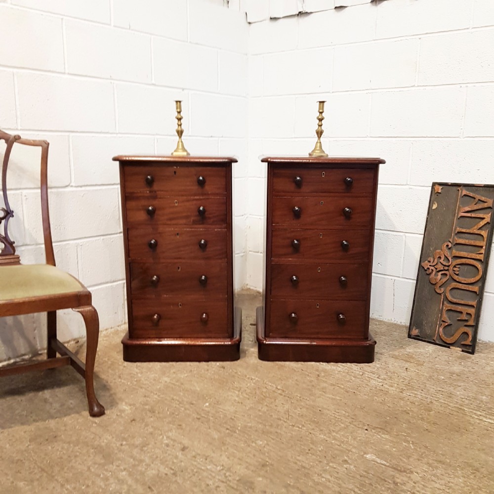 ANTIQUE PAIR VICTORIAN MAHOGANY BEDSIDE CHESTS OF DRAWERS C1880
