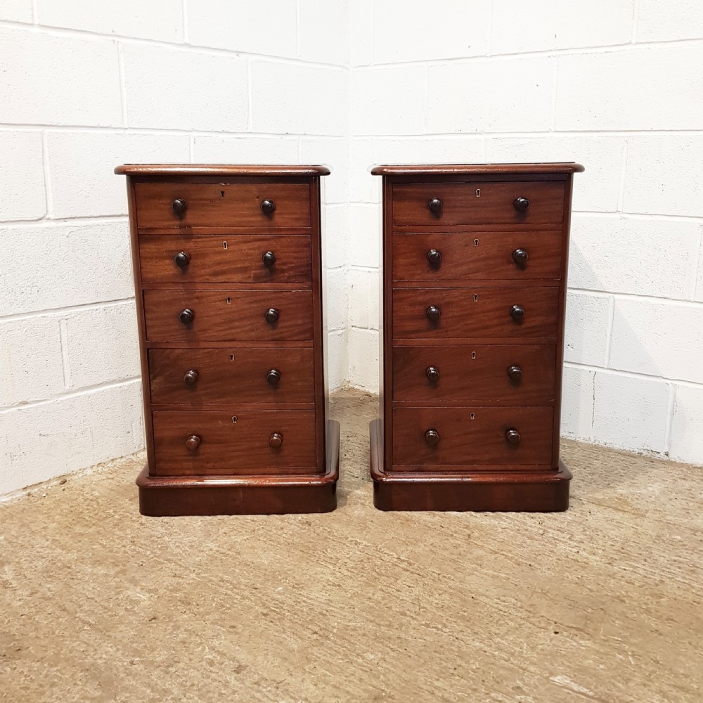 ANTIQUE PAIR VICTORIAN MAHOGANY BEDSIDE CHESTS OF DRAWERS C1880 View VI
