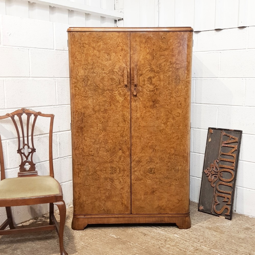 ANTIQUE ART DECO BURR WALNUT SMALL WARDROBE C1920