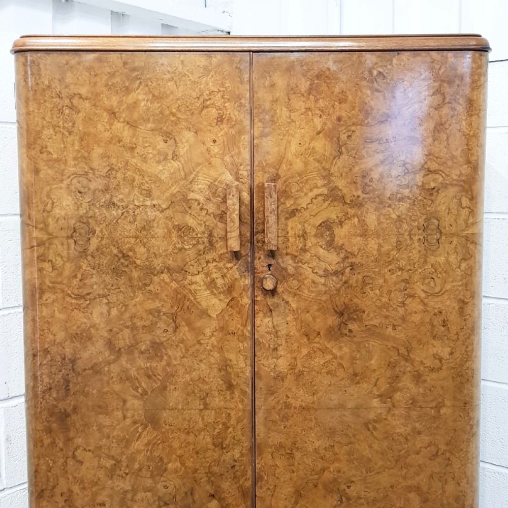 ANTIQUE ART DECO BURR WALNUT SMALL WARDROBE C1920 View VI