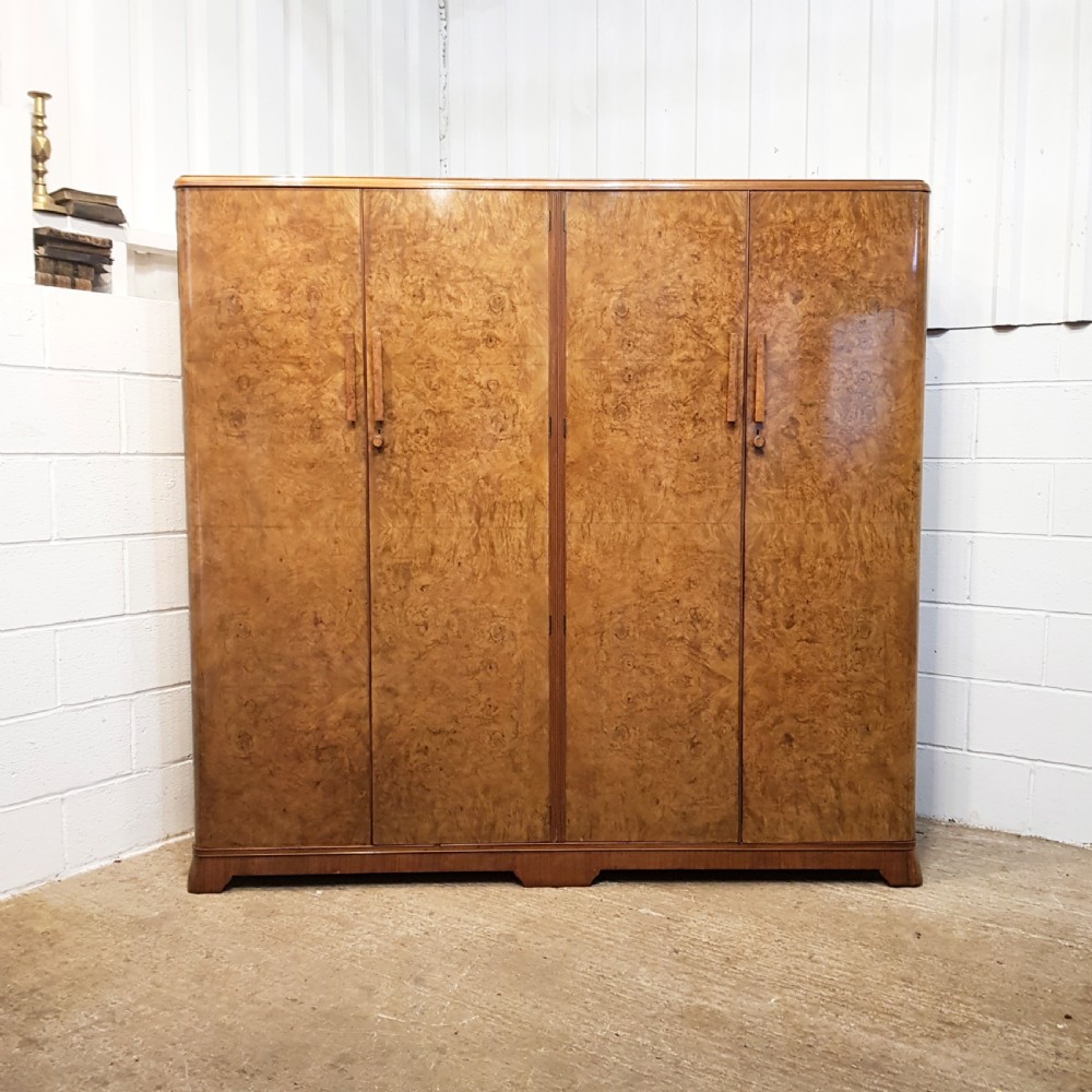 ANTIQUE ART DECO BURR WALNUT FOUR DOOR FITTED WARDROBE C1920 View II
