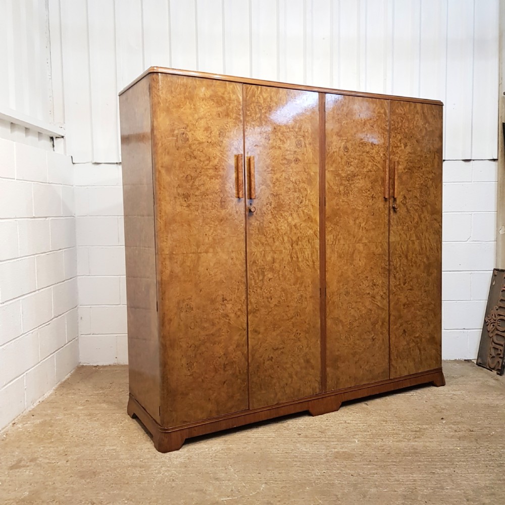 ANTIQUE ART DECO BURR WALNUT FOUR DOOR FITTED WARDROBE C1920 View VI