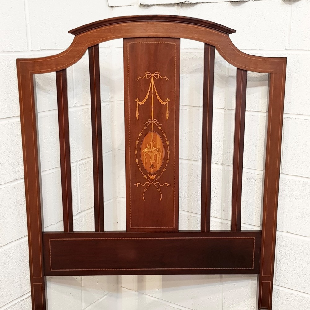 ANTIQUE EDWARDIAN INLAID MAHOGANY SINGLE BED BY STAPLES  c1900 View III