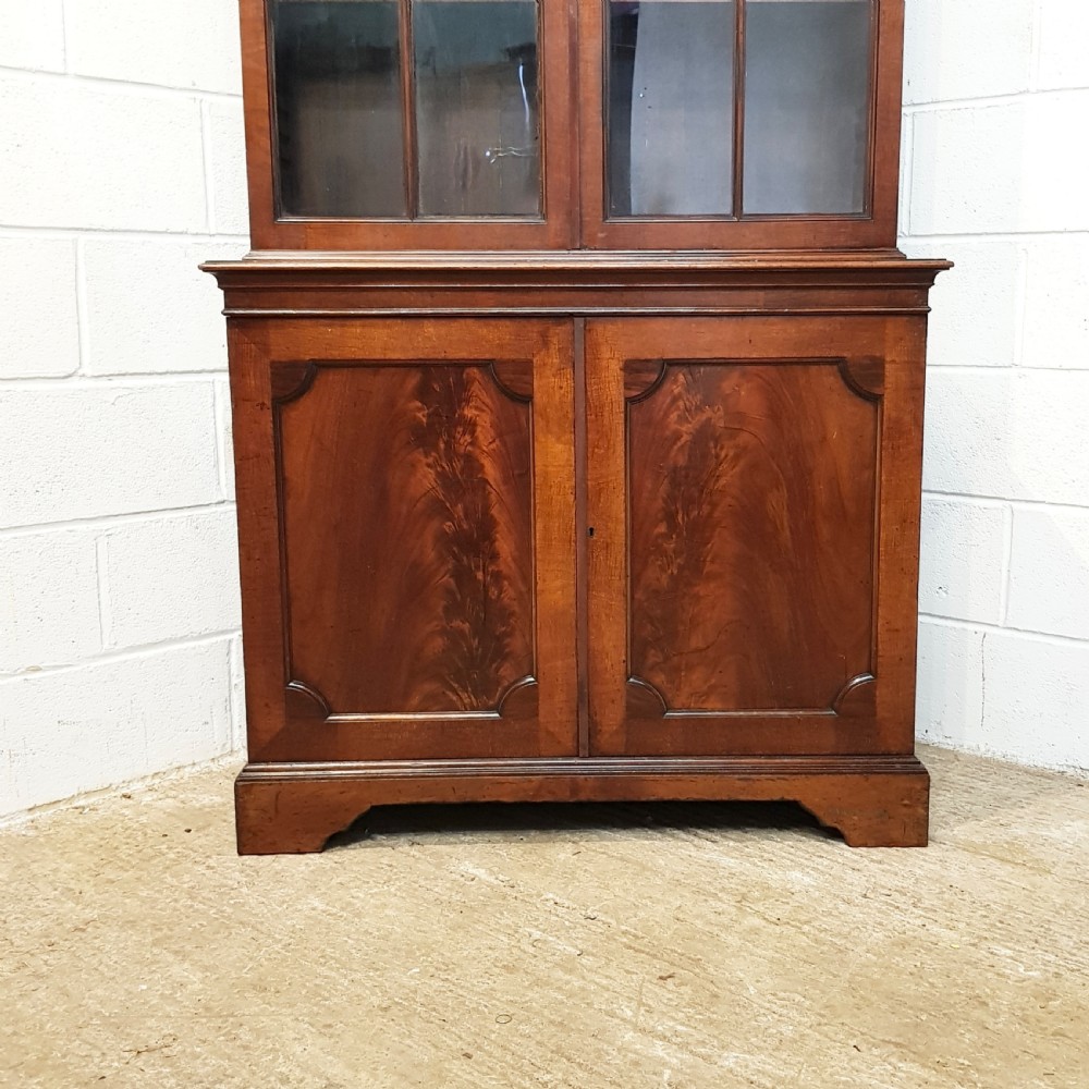 ANTIQUE 18TH CENTURY TALL MAHOGANY GLAZED BOOKCASE ON CUPBOARD C1780 View II