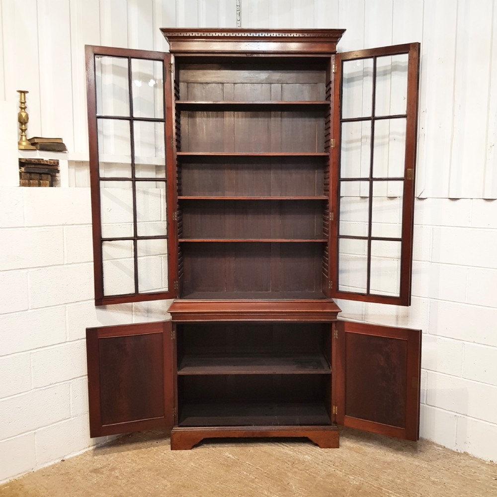 ANTIQUE 18TH CENTURY TALL MAHOGANY GLAZED BOOKCASE ON CUPBOARD C1780 View IV