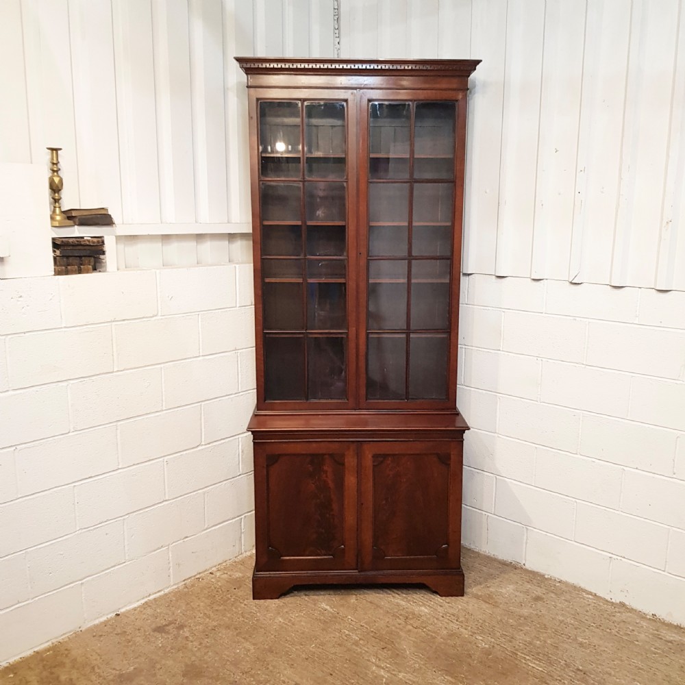 ANTIQUE 18TH CENTURY TALL MAHOGANY GLAZED BOOKCASE ON CUPBOARD C1780 View V