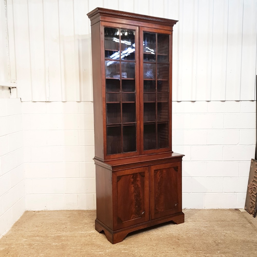ANTIQUE 18TH CENTURY TALL MAHOGANY GLAZED BOOKCASE ON CUPBOARD C1780 View VI
