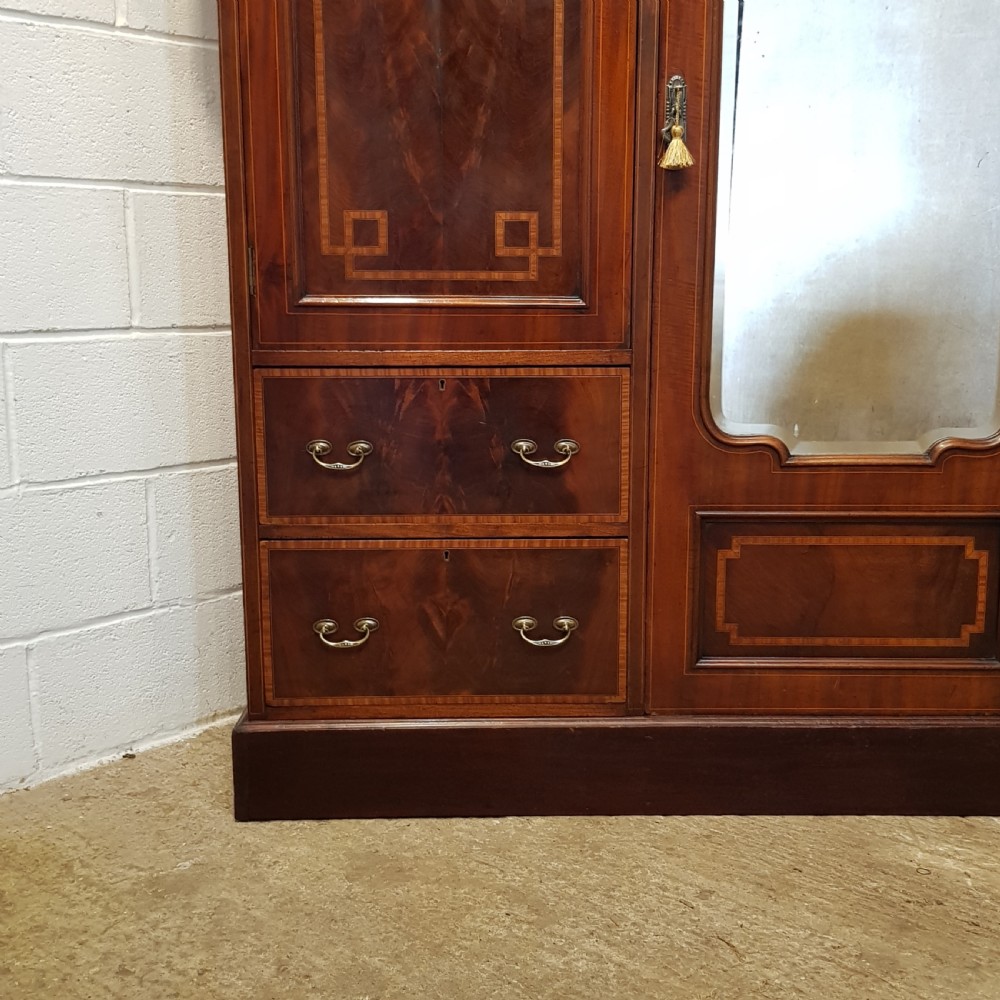 ANTIQUE EDWARDIAN INLAID MAHOGANY TRIPLE WARDROBE C1900 View IV