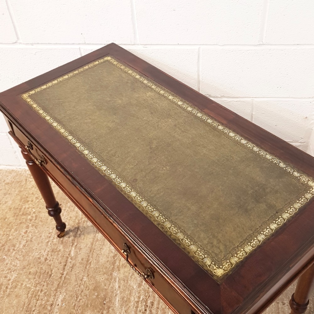 ANTIQUE VICTORIAN MAHOGANY LEATHER TOP WRITING TABLE C1880 View V