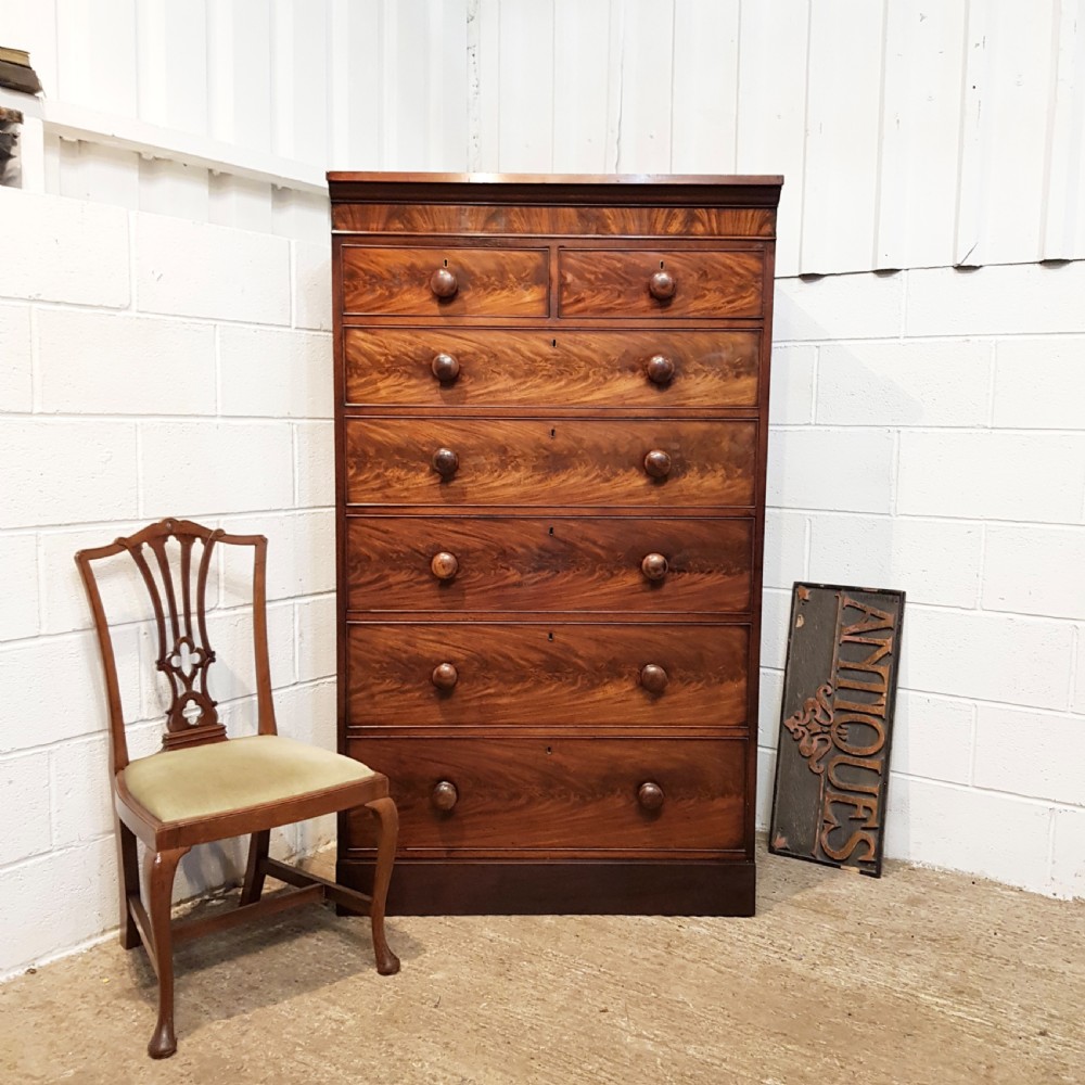 ANTIQUE VICTORIAN MAHOGANY TALL ALCOVE CHEST OF DRAWERS C1880