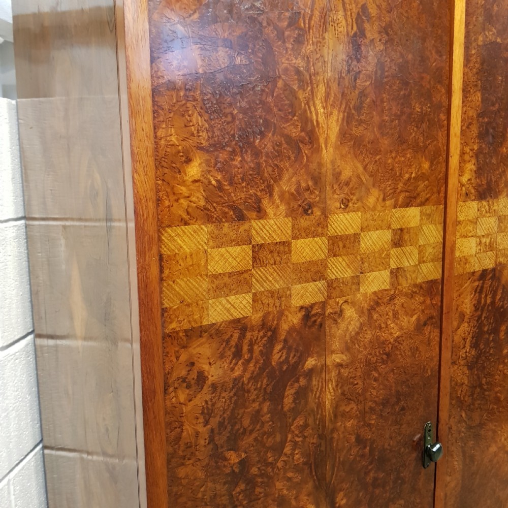 ANTIQUE ART DECO BURR WALNUT TRIPLE WARDROBE C1920 View II