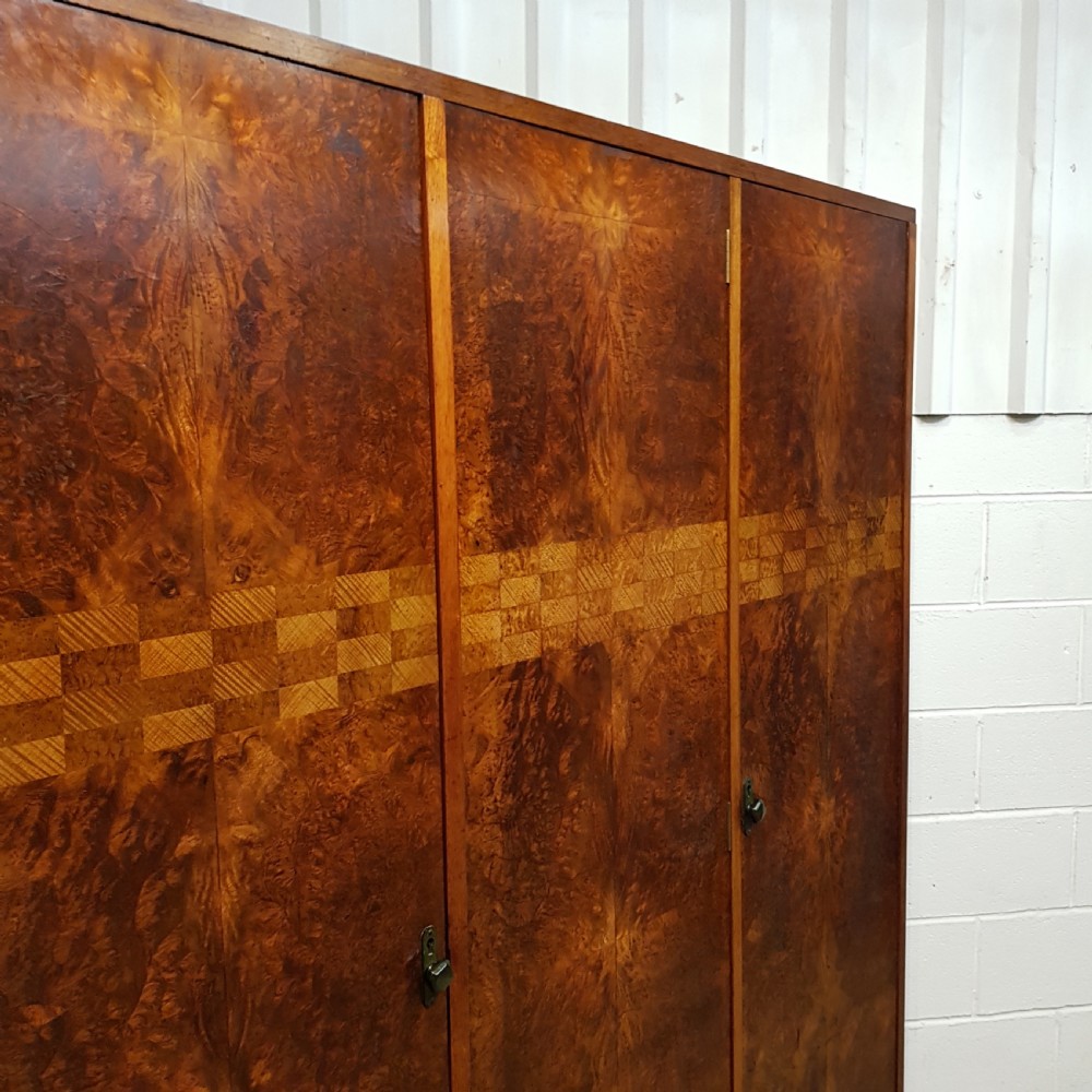 ANTIQUE ART DECO BURR WALNUT TRIPLE WARDROBE C1920 View III