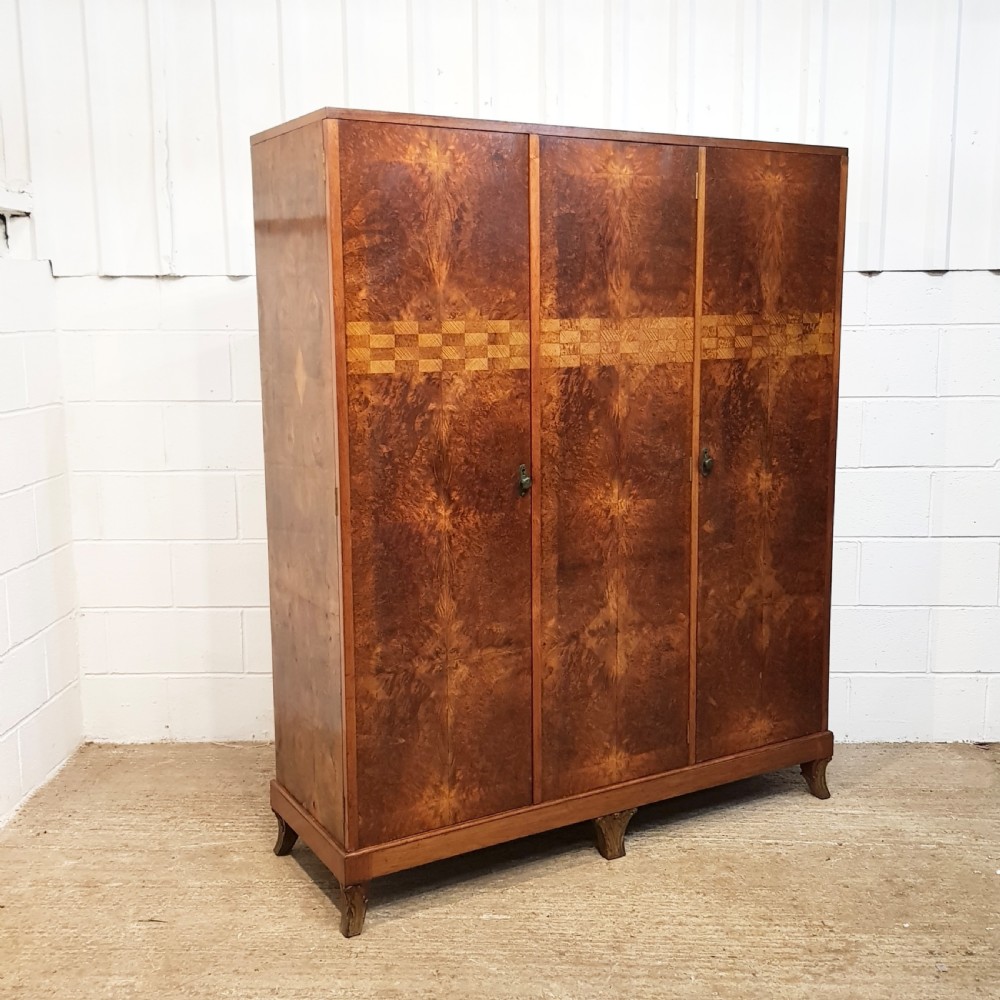 ANTIQUE ART DECO BURR WALNUT TRIPLE WARDROBE C1920 View IV