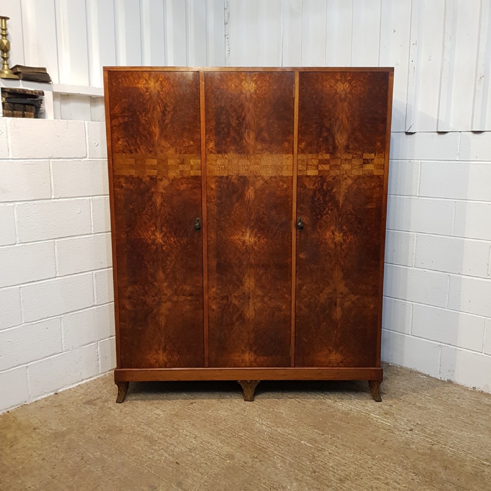 ANTIQUE ART DECO BURR WALNUT TRIPLE WARDROBE C1920 View V