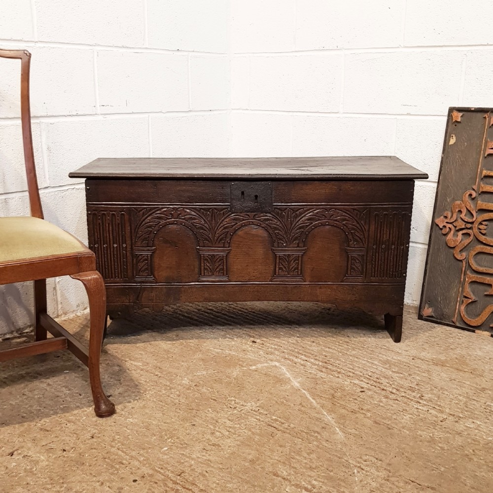 ANTIQUE 18TH CENTURY  CARVED & JOINED OAK COFFER C1780